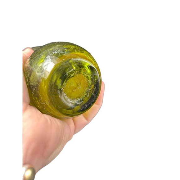 Thick Crackle Glass 4.25" Pitcher Applied Clear Handle Avocado Sage Green BLENKO - Picture 7 of 8